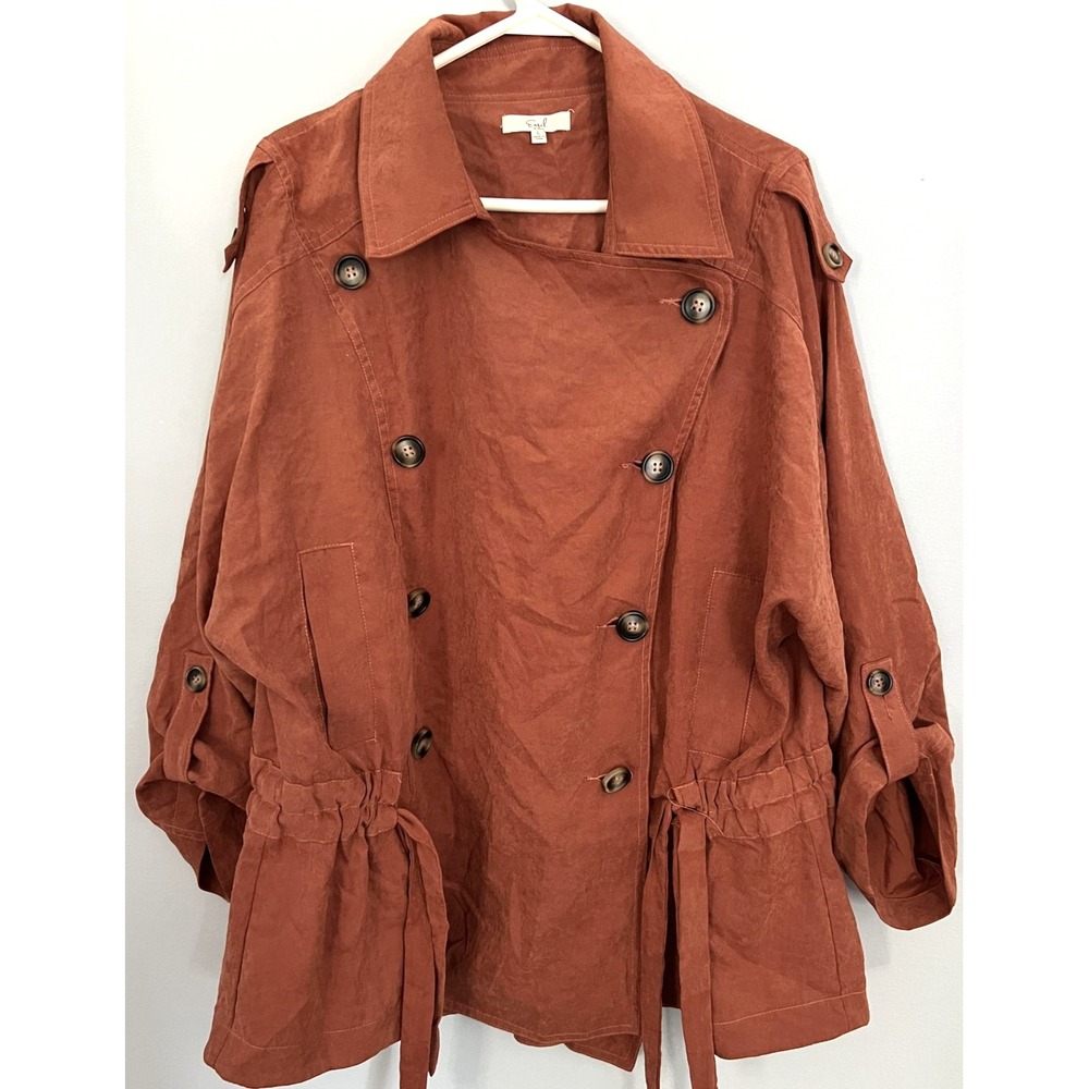 Easel Jacket Womens Large Rust Double Breasted Drawstring Waist Boho Oversized
